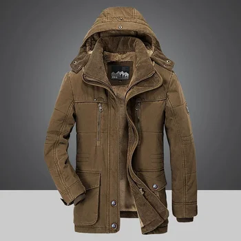 2023 Мужская зимняя куртка Плюс бархатные толстые теплые куртки с несколькими карманами, однотонные парки, мужское пальто, одежда большого размера