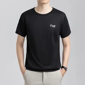 2023 Новая летняя мужская футболка из ледяной сетки с круглым вырезом, топ, дышащий, спортивный, для фитнеса, Модный, повседневный, однотонный, с коротким рукавом