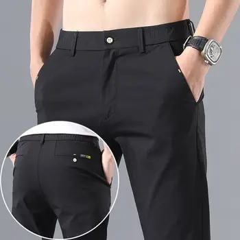2023 Новые мужские Облегающие брюки-Чиносы Ice Silk цвета Хаки, весенне-летние Модные Деловые Повседневные брюки-Стрейч Высокого класса
