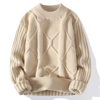 2023 Осень /зима, толстый теплый свитер, мужская мода, удобный пуловер с круглым трикотажным вырезом, Однотонный Размер M-XXXL