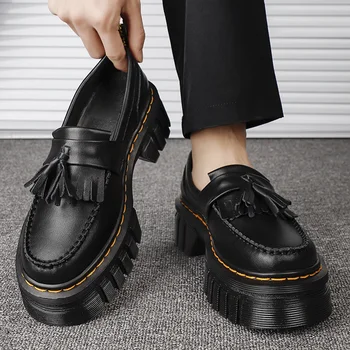 2023 Роскошные дизайнерские женские туфли на платформе с круглым носком и толстой подошвой Lazy Shoes Женские тонкие туфли из натуральной кожи в британском стиле, увеличивающие рост