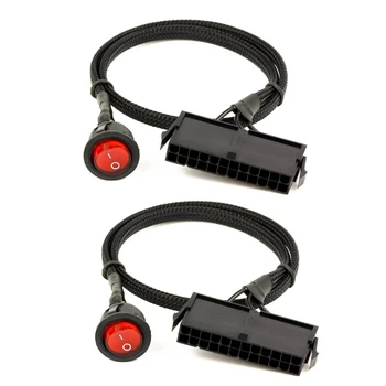 2X 24-контактный разъем ATX PSU, блок питания для ПК, стартер, тестер, соединительный кабель для запуска с переключателем включения/выключения, 50 см