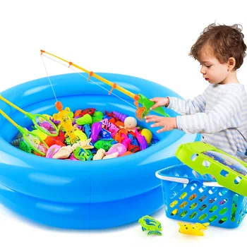 5-27 шт./компл. Детский магнитный игрушечный бассейн для рыбалки, хит продаж, подарок для развлечения ребенка в помещении, удочка и рыбка с надувным бассейном