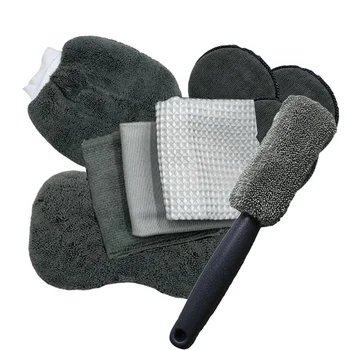 9 шт. Инструмент для чистки, рукавица для автомойки, полотенце из микрофибры, перчатки для мытья колес, губка для мытья, рукавица для автомойки