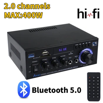 AK45 HiFi Цифровой Усилитель Приемник 40Wx2 Bluetooth 5,0 MP3 Канал 2,0 Поддержка Звукового Усилителя 90V-240V для Домашнего Автомобиля МАКС 400 Вт * 2