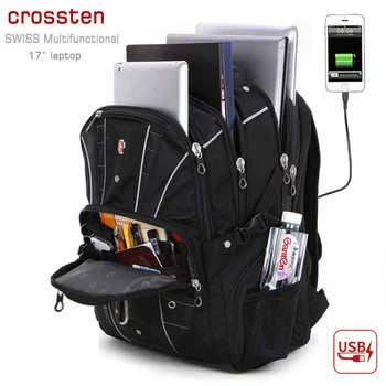 Crossten Swiss-Многофункциональный USB-порт для зарядки, 17-дюймовый рюкзак для ноутбука, Водонепроницаемая дорожная сумка с противоугонным замком, школьный ранец