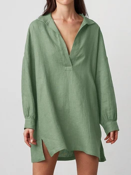 Linad Зеленое ночное платье, Женская свободная пижама с V-образным вырезом и длинным рукавом, модные женские платья 2023, Осенняя повседневная ночная одежда