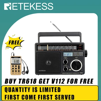 RETEKESS TR618 Портативное Радио FM AM SW Радиоприемник с Цифровым MP3-Плеером, Громким Большим Динамиком и Ручкой для Домашнего Гаража