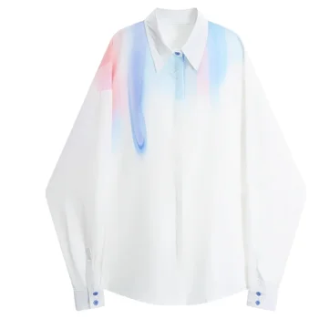 SuperAen 2023 Рубашка корейского дизайна Женский топ с длинным рукавом Свободная повседневная яркая Белая рубашка Женская