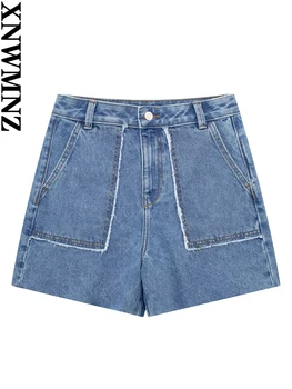 XNWMNZ Женские модные потертые джинсовые шорты с высокой талией, женские винтажные бесшовные шорты на молнии, Универсальные женские шикарные шорты