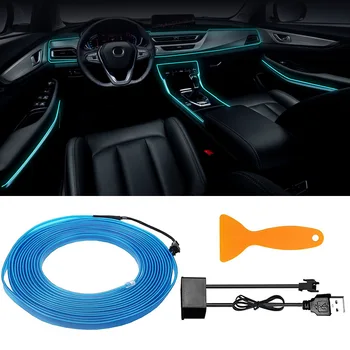 Автомобильный Атмосферный Свет USB Car Cold Light Guide Light Strip Светодиодная Свободная Проводка Модифицированная Световая Полоса Центральное Управление Атмосферным Светом