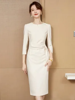Весенне-Осеннее Новое Однотонное Профессиональное Платье Женская мода Высокого класса Celebrity Dress 2023 Элегантный и Тонкий Внешний вид