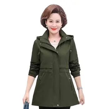 Весенне-осенний темперамент среднего возраста, однотонное пальто, Тонкое Женское свободное короткое модное пальто, Весенний повседневный женский топ с капюшоном