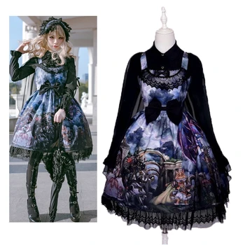 Винтажное Готическое платье в стиле Лолиты, косплей-костюм с принтом Дракона и Рыцаря, платье принцессы JSK, вечернее платье без рукавов с бантами, платье