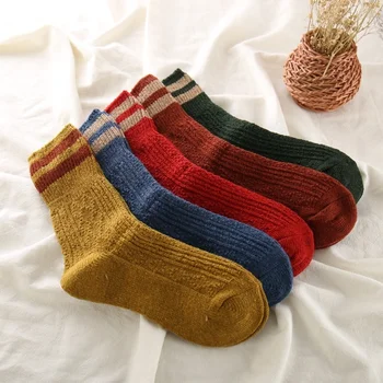 Высококачественные зимние утепленные теплые шерстяные женские носки, женские модные хлопчатобумажные носки в стиле пэчворк в стиле ретро, 5 пар/лот