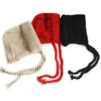 Вязаная красная шапка-бомбер, милые женские шапки из жареного теста с защитой ушей, зимняя теплая вязаная шапка Осень-зима