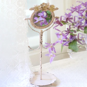 Декоративное зеркало с французским цветком, поднос с крючком, косметическое зеркало, ювелирная стойка, ретро-белое украшение рабочего стола