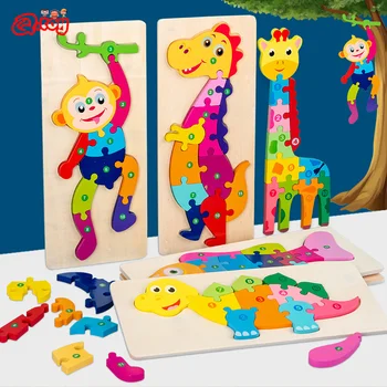 Деревянная игра-головоломка с животными, детская Развивающая игрушка Монтессори, 3D Головоломка с динозавром, соответствующие когнитивные игрушки для детей раннего возраста