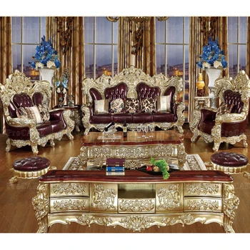 Европейский диван ProCare, гостиная на американской вилле, натуральная кожа, резьба по дереву, комплекты диванов для гостиной