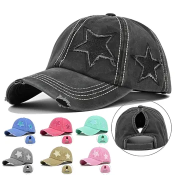 Женская бейсболка с конским хвостом, мужская летняя шляпа от солнца, Женская Пентаграмма, блестки, хип-хоп, Повседневные Регулируемые шляпы Gorras Snapback, кепки