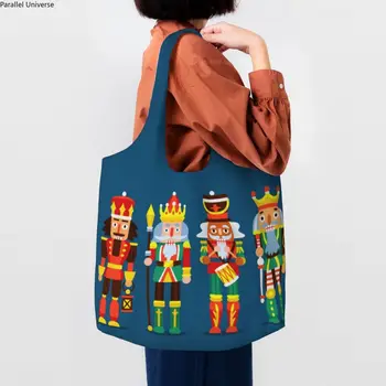 Изготовленный на заказ Мультяшный солдатик Рождественский Щелкунчик Подарочная холщовая сумка для покупок, женские многоразовые сумки для покупок в продуктовых магазинах большой емкости