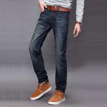 Классические мужские повседневные прямые джинсы средней посадки, Длинные брюки, удобные брюки свободного кроя, Новая брендовая мужская одежда, мужские джинсы