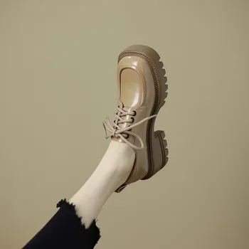 Корейская обувь, универсальные оксфорды, повседневные женские кроссовки, сабо на плоской подошве в британском стиле, платформа с круглым носком, осень 2023, кожа