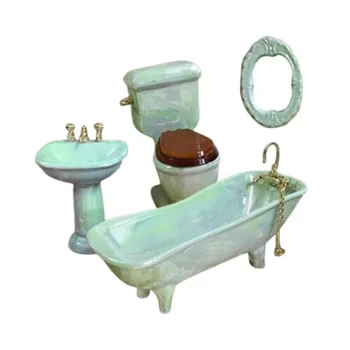 Кукольный домик в масштабе 1: 12, мебель для ванной комнаты, унитаз, раковина, зеркало с подсветкой