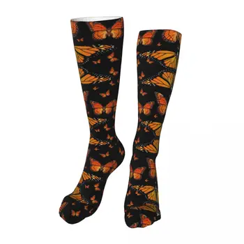 Кучи оранжевых бабочек-монархов, Новинка, носки до щиколотки, унисекс, носки до середины икры, Толстые вязаные мягкие повседневные носки