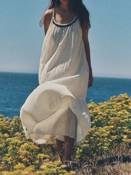Летнее женское платье Миди в стиле пэчворк с блестками, без рукавов, сексуальные Свободные длинные платья с открытой спиной, 2023, Шикарный женский сарафан для пляжного отдыха