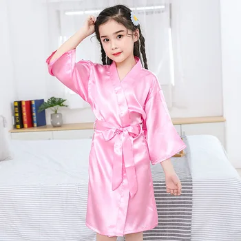 Летний шелковый халат для девочек, однотонная детская мягкая пижама, детский халат, атласный халат для девочек, пижама для взрослых, одежда для родителей и детей