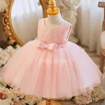 Летняя церемония 2023, платье на день рождения на 1 год для маленькой девочки, кружевное платье принцессы для крещения, платья для девочек, праздничное платье, белое, розовое