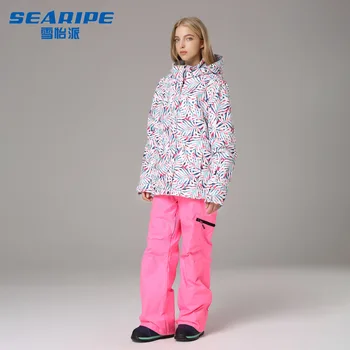 Лыжный комплект Searipe, Женские комплекты, Ветрозащитная Водонепроницаемая лыжная куртка и брюки, одежда для сноуборда, спортивные куртки на открытом воздухе, брюки, зимняя одежда