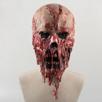 Маска Ужаса с кровавым Черепом, косплей, Страшный скелет, Латексные маски на все лицо, шлем, реквизит для костюмированной вечеринки на Хэллоуин