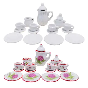 Миниатюрная фарфоровая чайная чашка для кукольного домика, украшение для гостиной, мини-чайник, тарелка для чашки