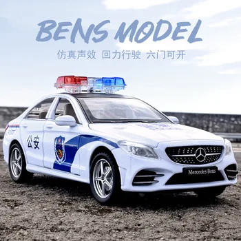 Модель полицейской машины из сплава Mercedes Benz C260 1:32, украшения для детской коллекции игрушек, подарки