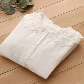Модная белая рубашка из 100% хлопка, женская с вышивкой, отложной воротник, Элегантные блузки с длинными рукавами, женские рубашки на пуговицах, топ