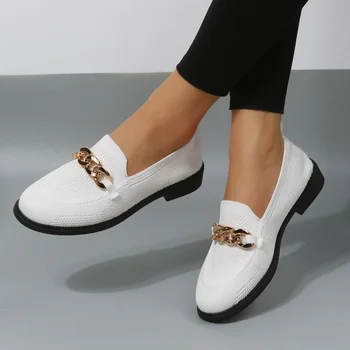 Модная Женская Обувь из Сетчатого Материала Большого Размера, Новинка 2023 года, Металлическое Украшение, Легкая Повседневная Обувь на Толстом Каблуке для Женщин, Zapatos De Mujer