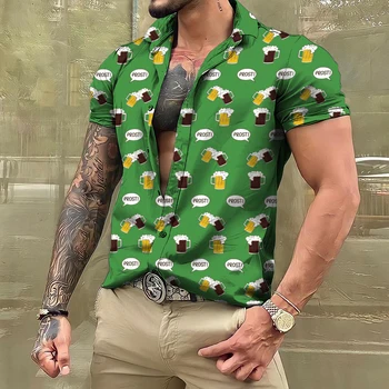 Модная летняя мужская рубашка с индивидуальным пивным 3D принтом, рубашка Aloha с коротким рукавом, модная повседневная пляжная мужская одежда в стиле хип-хоп