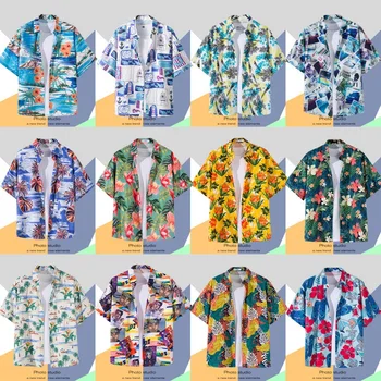 Модная мужская гавайская рубашка, мужские повседневные красочные пляжные рубашки с цветочным принтом, свободные топы Camisa Hawaiana Hombre с коротким рукавом