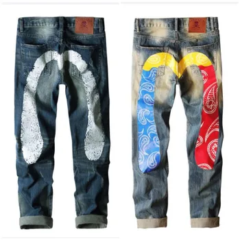 Модные брендовые мужские облегающие джинсы в стиле хип-хоп с прямым бочкообразным принтом Big M, уличные свободные модные брюки для мужчин