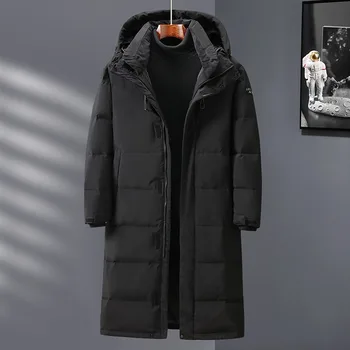 Модные зимние пуховики Мужские с капюшоном, утепленные теплые мужские пальто на белом утином пуху, черно-белая пуховая куртка, высококачественное пальто