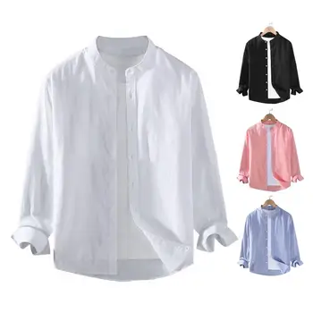Мужская весенняя рубашка, однобортный кардиган с воротником-стойкой, Длинные слипы, Свободный мужской осенний топ средней длины большого размера
