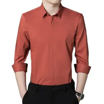 Мужская деловая рубашка 6XL из бамбукового волокна, большой размер, Однотонный мягкий комбинезон, приятная для кожи Повседневная мужская рубашка с длинным рукавом