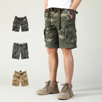 Мужские летние шорты-карго с поясом, тактические военные, армейского зеленого цвета, повседневная пляжная уличная мода