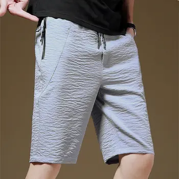 Мужские шорты размера оверсайз M-7XL, летние шорты из ледяного шелка длиной до колен, пляжные повседневные брюки-капри, дышащие