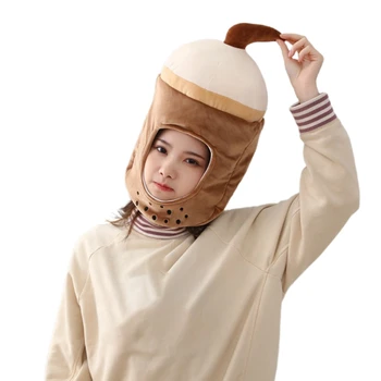 Мультяшная плюшевая шляпа в форме чая с молоком, забавный головной убор с начинкой, реквизит для фотосъемки