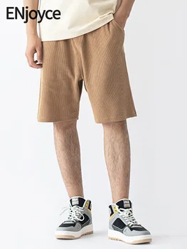 Наслаждайтесь летними мужскими повседневными брюками из пяти частей с вафлями, мужскими шортами, уличными повседневными короткими тренировочными брюками с эластичным поясом, брюками-капри