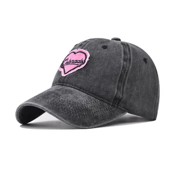 Новая бейсболка с розовым сердечком для женщин, хлопковая кепка с вышивкой для девочек, Милые женские кепки в стиле хип-хоп, шляпы Kpop