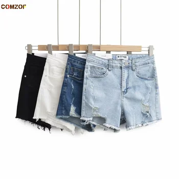 Новое поступление, Летние Короткие джинсовые женские шорты с дырками, модные джинсы Harajuku, рваная одежда Conjuntos Curtos